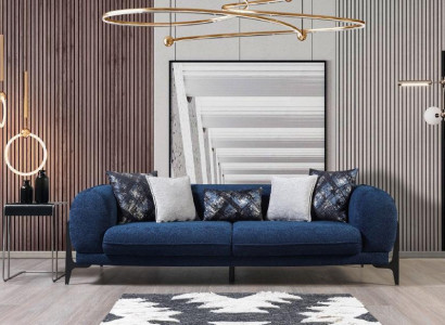 Blue three-seater luxury couch modern sofas living room furniture stainless steel